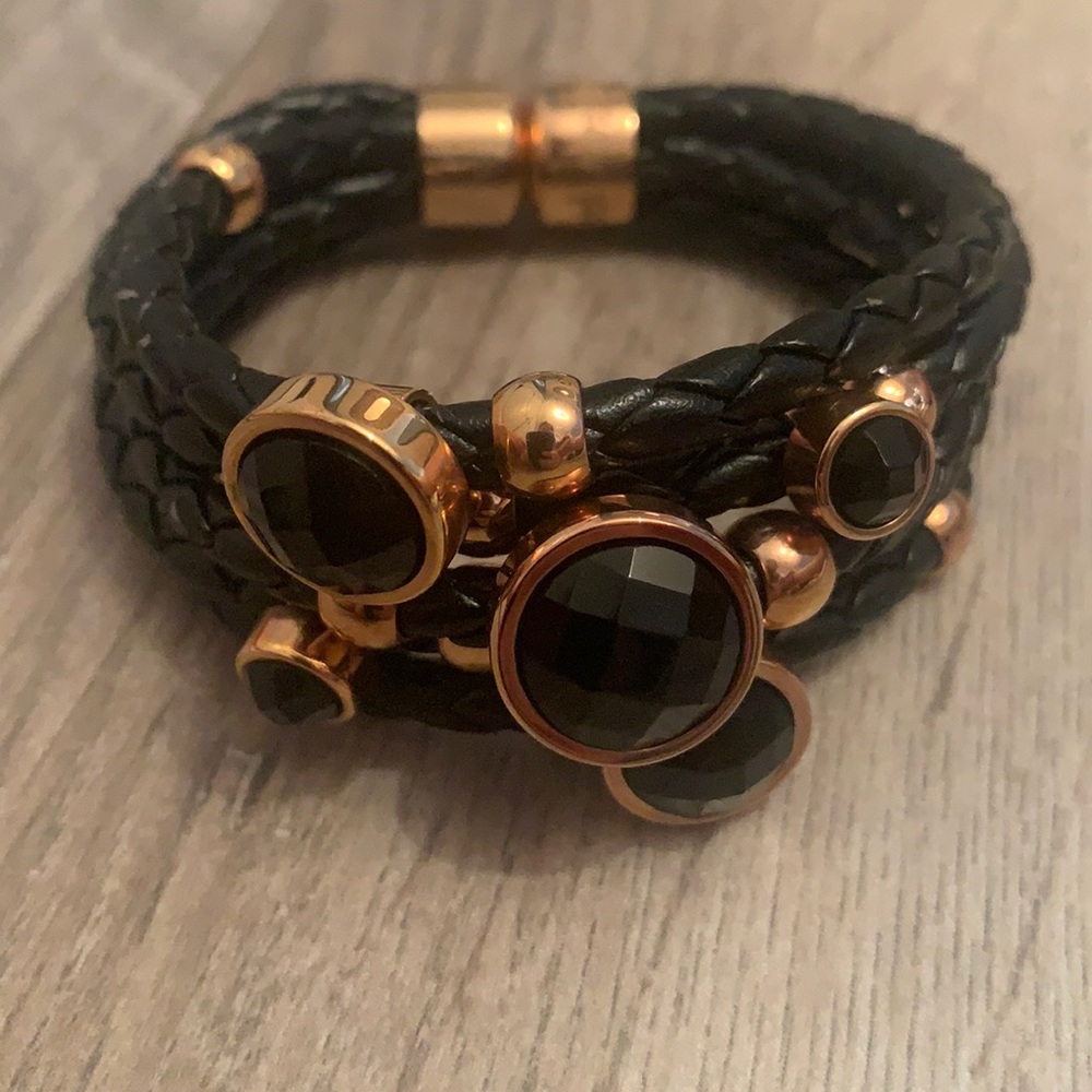 Folli Follie black rope bracelet rose gold colored